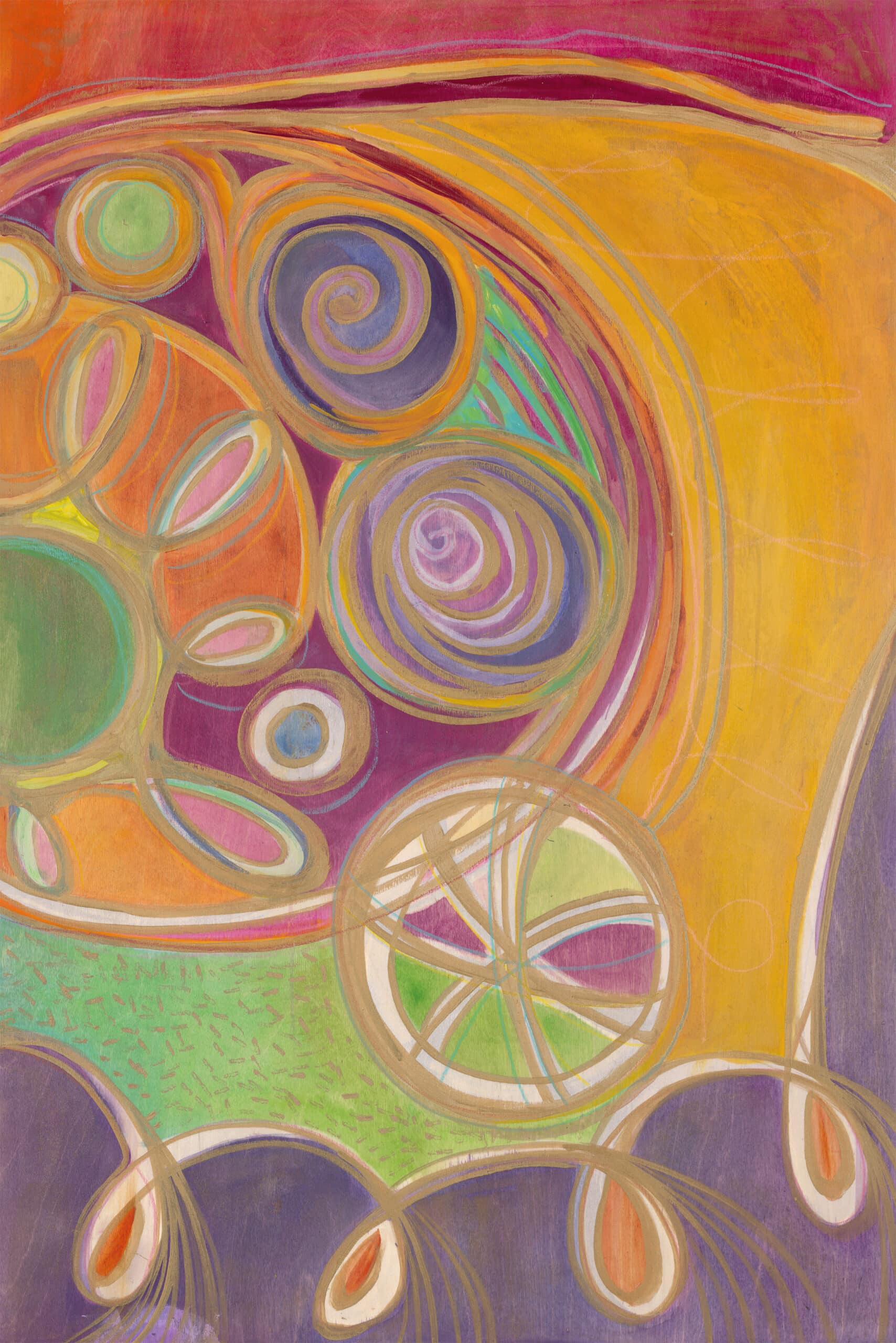 "Love You More" 2021 | Original Painting 40 x 85 inches Fluid Acrylic, Watercolor, Colored Pencil, Iridescent and Metallic Media, Tryptic on Birchwood Panels image 3