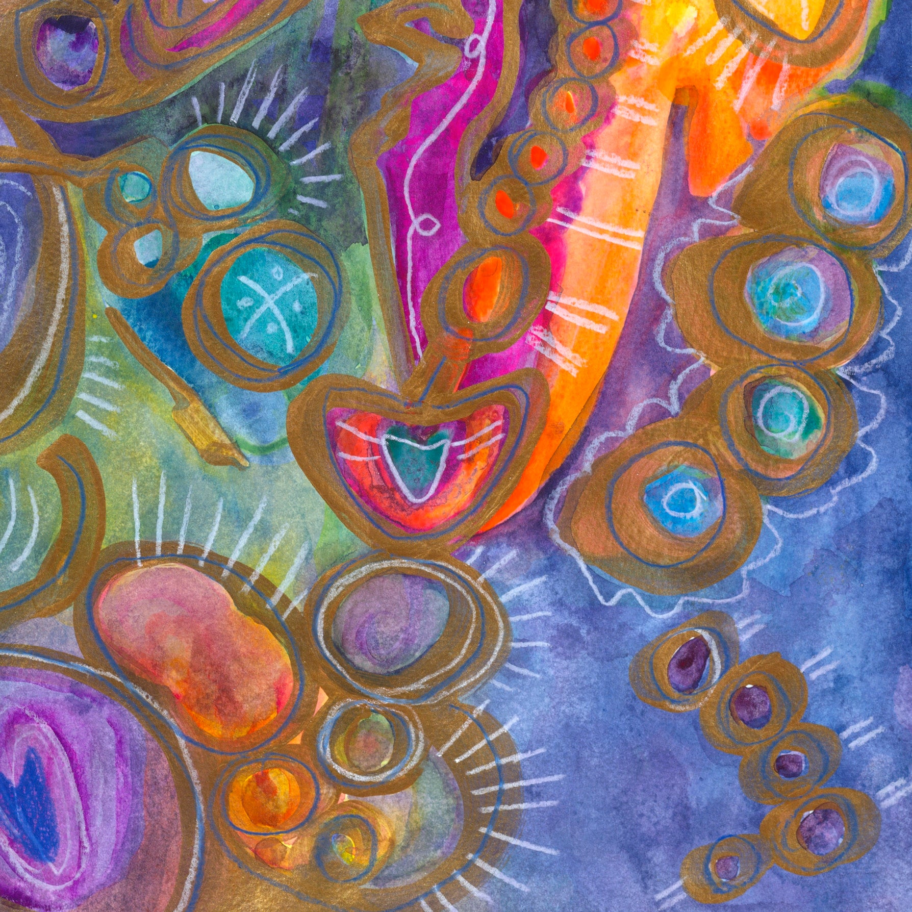 "Intention" 2020 | Original Painting 33 x 12 inches Watercolor, iridescent and metallic media on Moleskin Folio Paper image 2