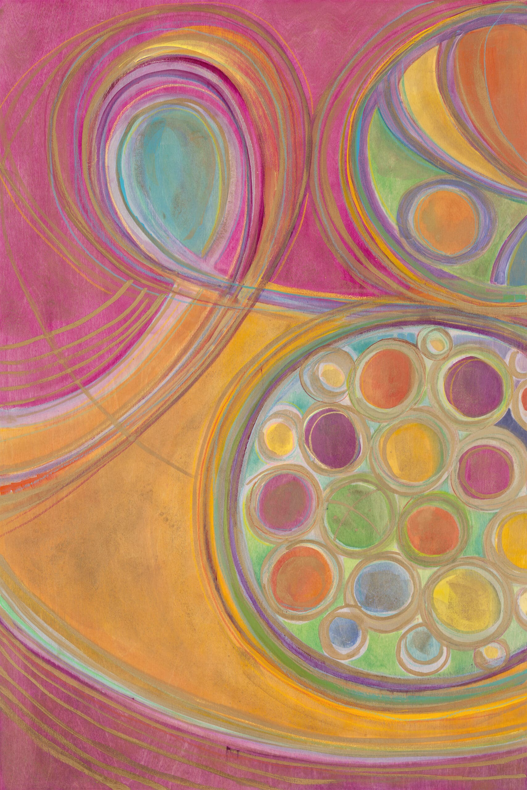 "Love You More" 2021 | Original Painting 40 x 85 inches Fluid Acrylic, Watercolor, Colored Pencil, Iridescent and Metallic Media, Tryptic on Birchwood Panels image 1