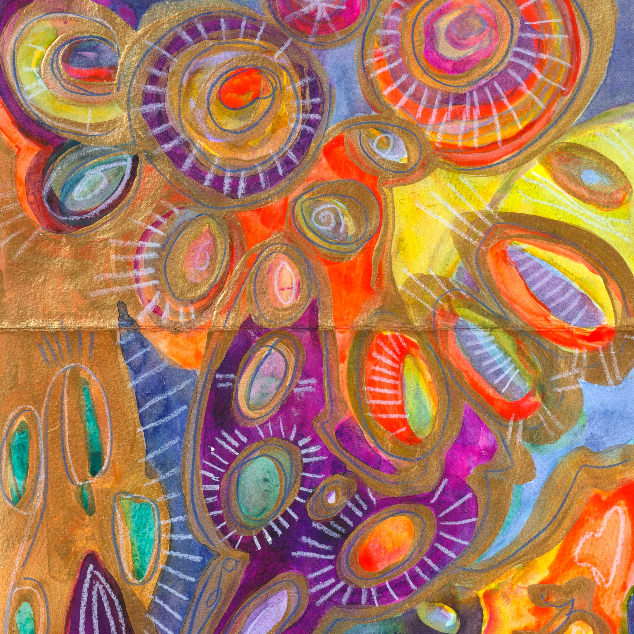 "Intention" 2020 | Original Painting 33 x 12 inches Watercolor, iridescent and metallic media on Moleskin Folio Paper image 4