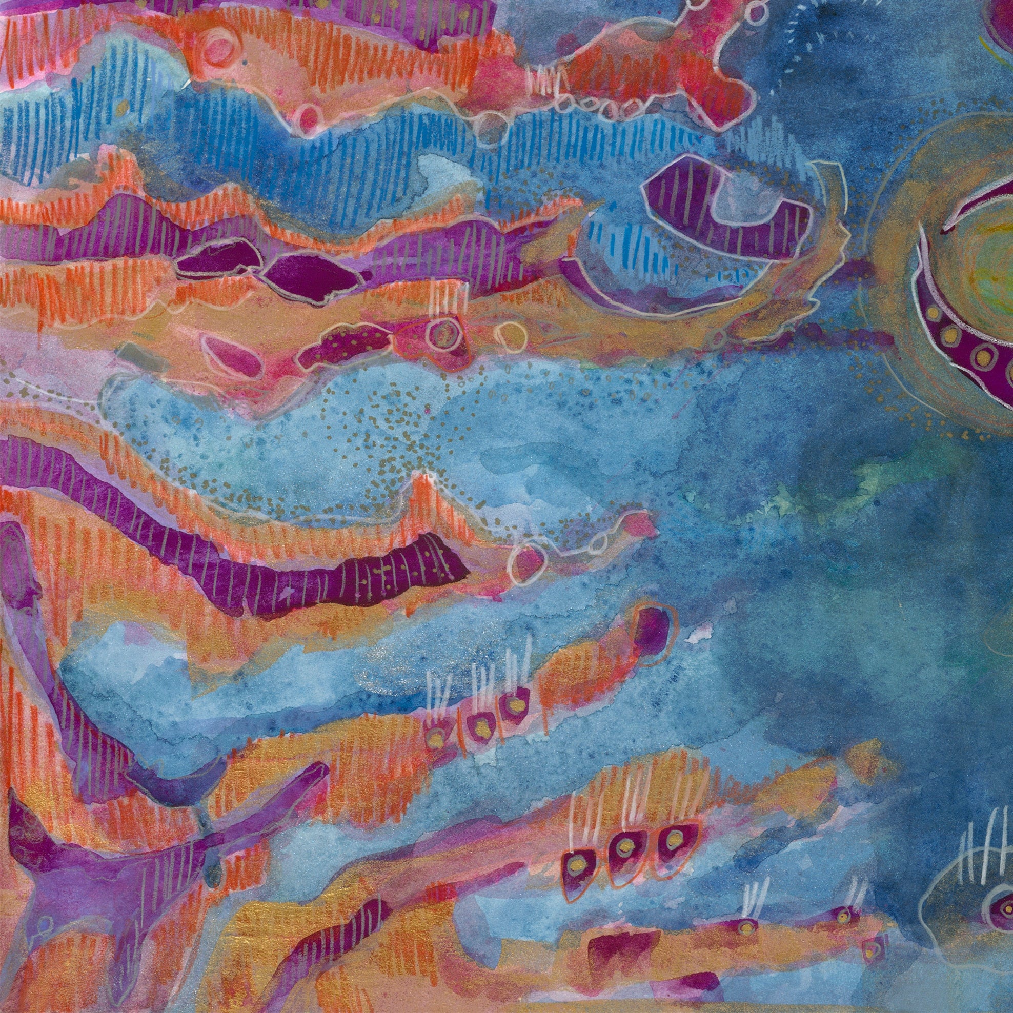 "Tidal Pool" 2020 | Original Painting 30 x 20 inches Watercolor, Iridescent and Metallic Media on Illustration Board image 1