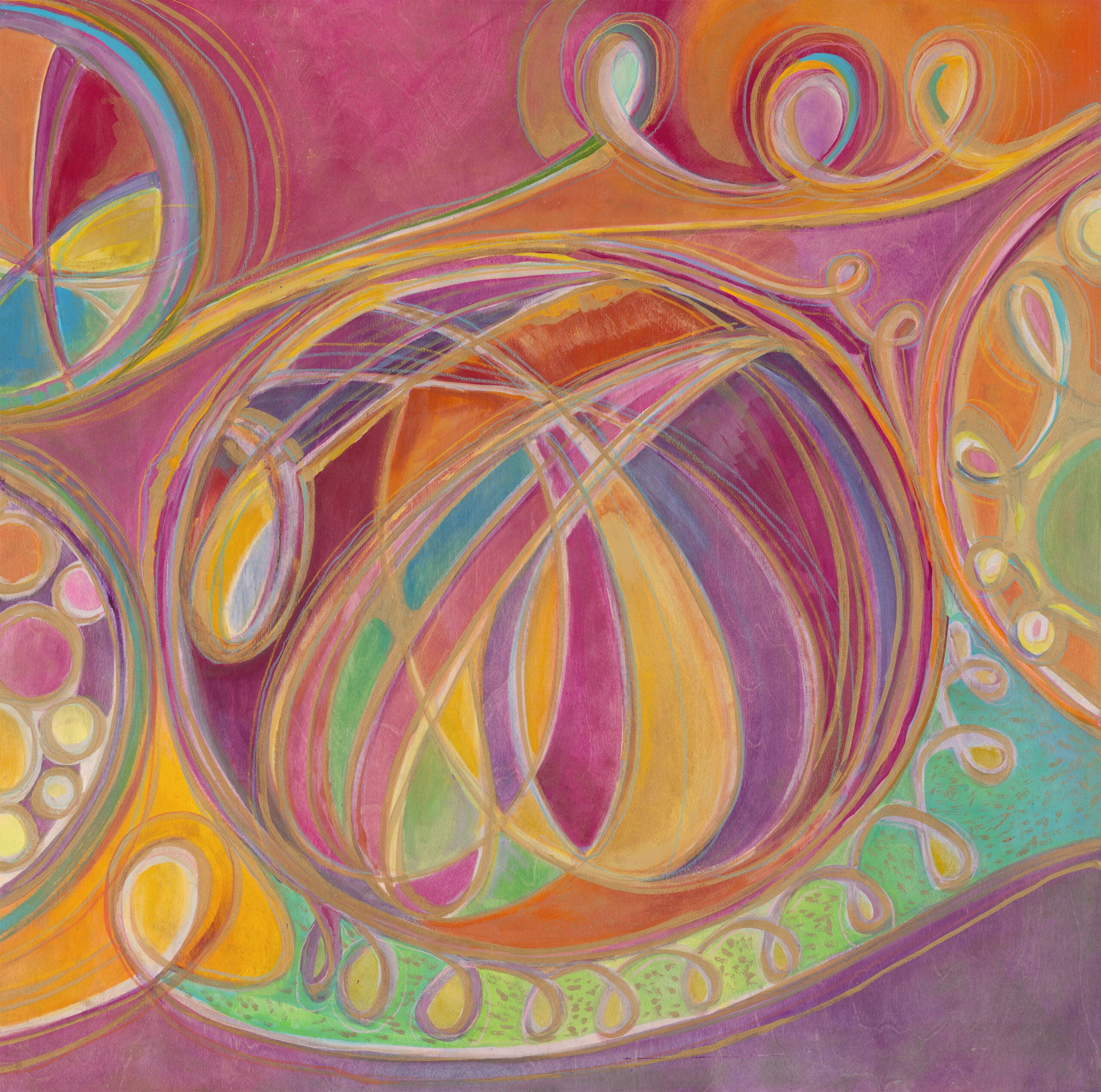 "Love You More" 2021 | Original Painting 40 x 85 inches Fluid Acrylic, Watercolor, Colored Pencil, Iridescent and Metallic Media, Tryptic on Birchwood Panels image 2