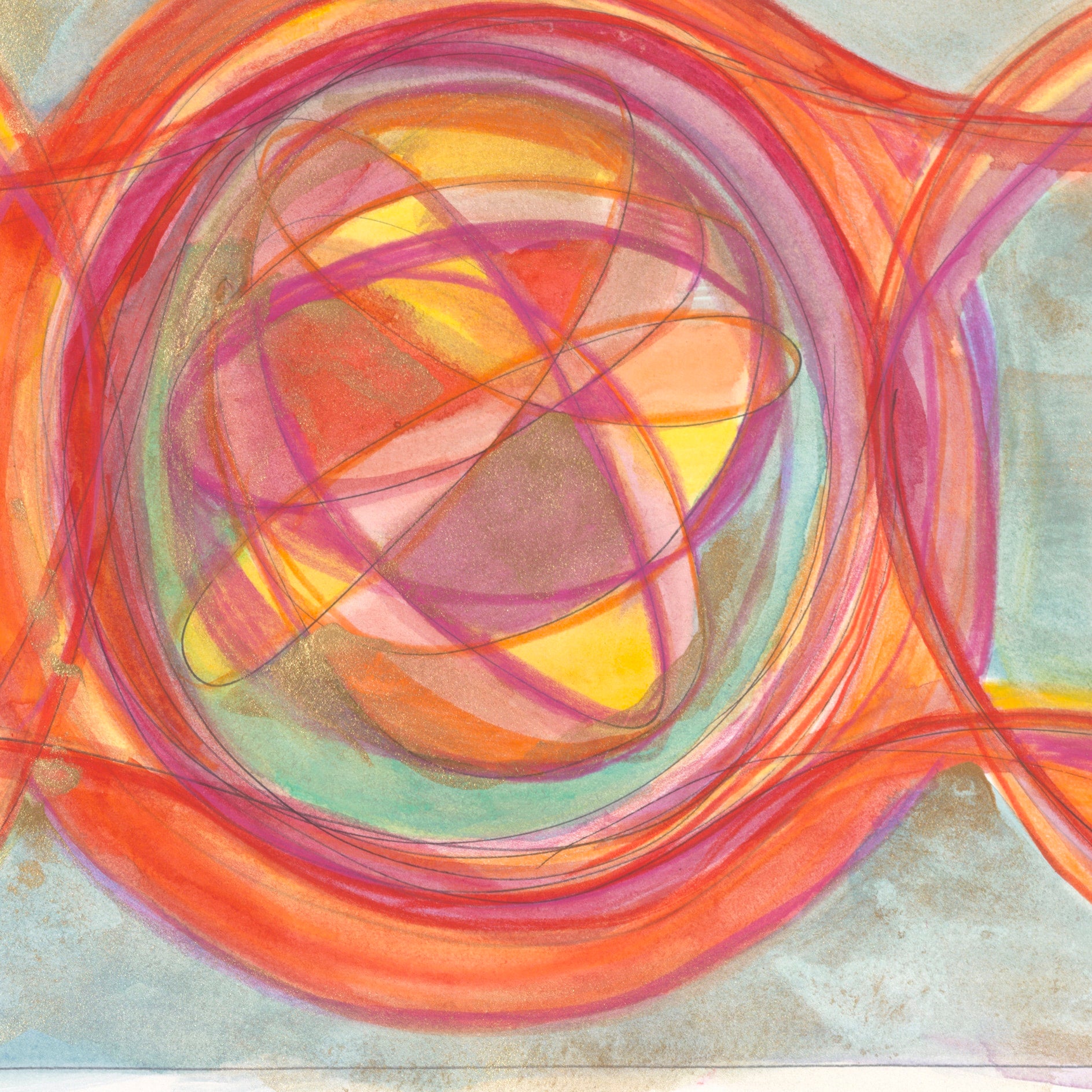 "Atomic Love"  2020  |  Original Painting 12 x 20 inches Watercolor, iridescent and metallic media on Moleskin Folio Paper image 1