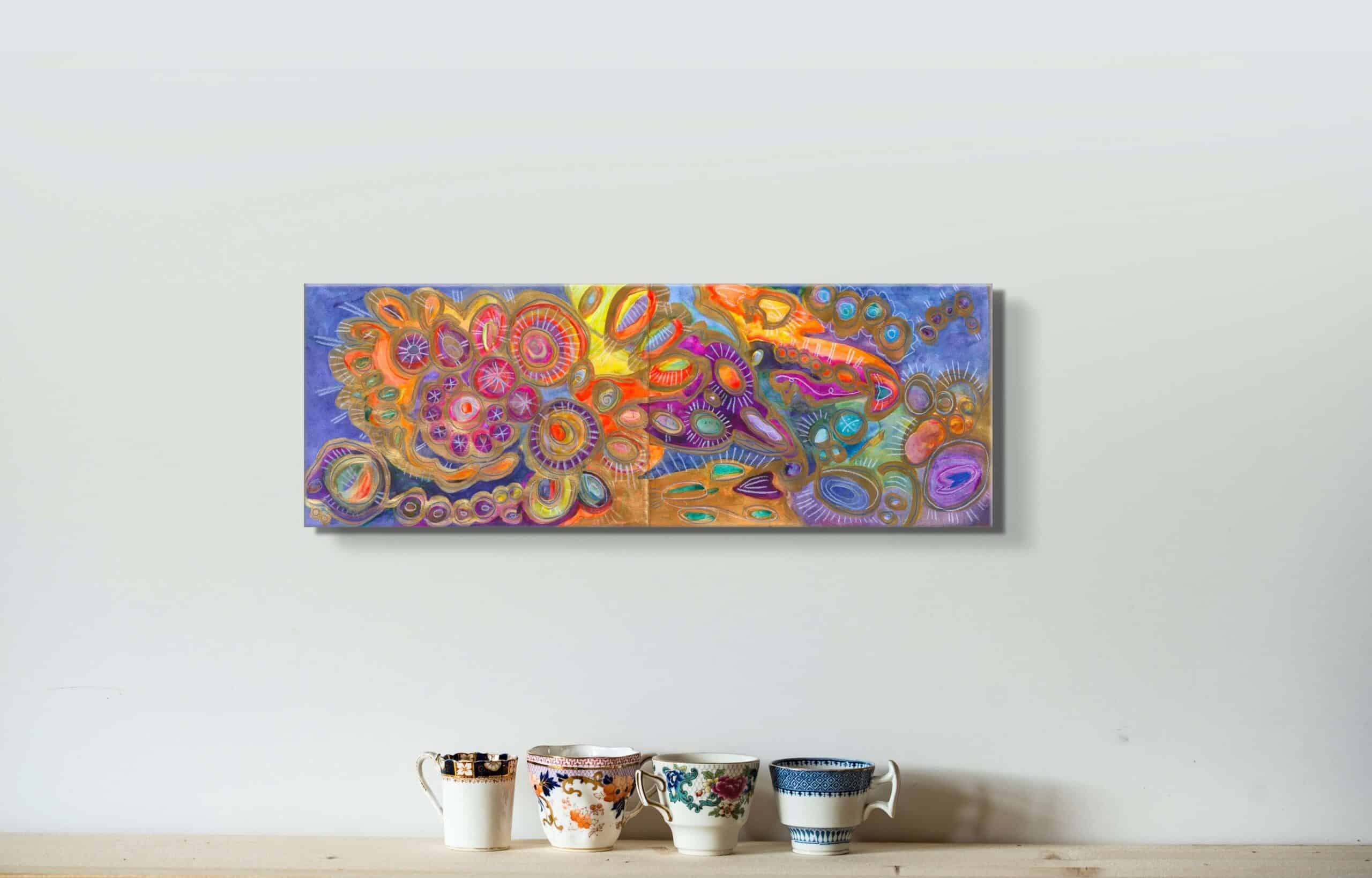 "Intention"  2020  |  Original Painting 33 x 12 inches Watercolor, iridescent and metallic media on Moleskin Folio Paper image 3