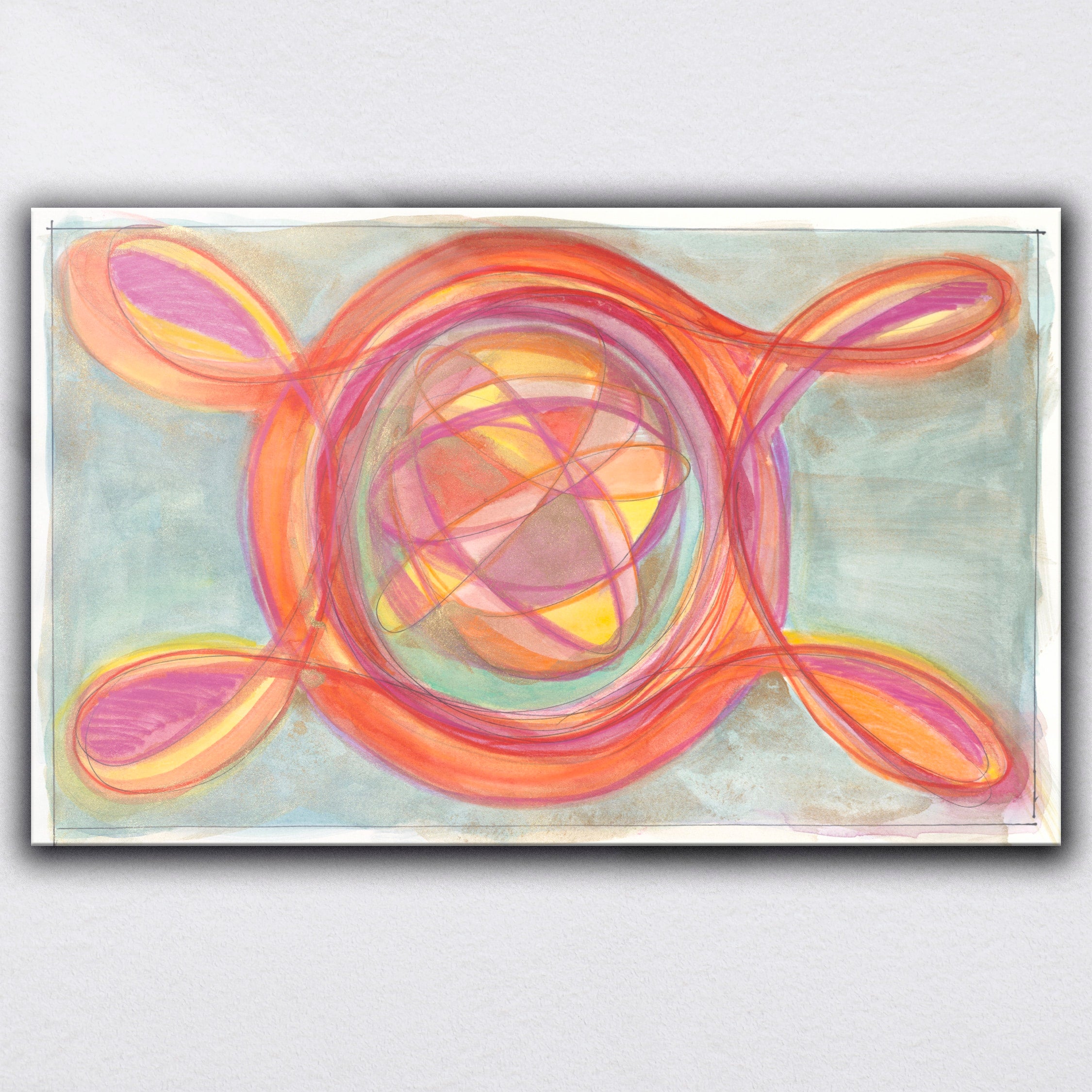 "Atomic Love"  2020  |  Original Painting 12 x 20 inches Watercolor, iridescent and metallic media on Moleskin Folio Paper image 3