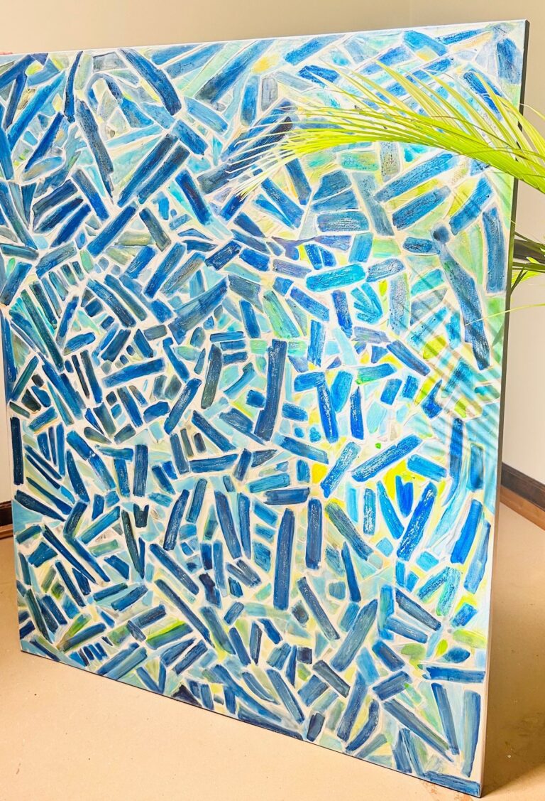 love reigns, a painting by maureen claffy - watercolor painting featuring blue and green abstract rectangles